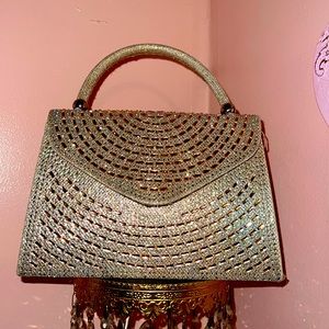 Rose Gold Rhinestone Top Handle Bag